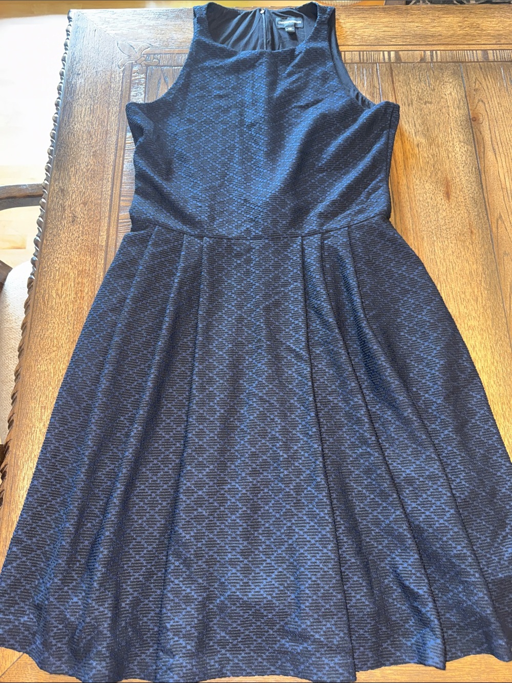 Emporio Armani Navy and Black Diamond Patterned Jacquard Midi Dress